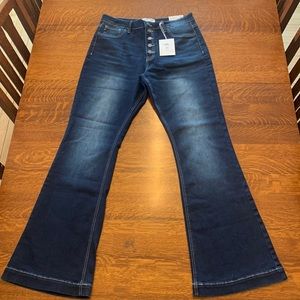 KanCan button up high rise flare jeans with finished hem